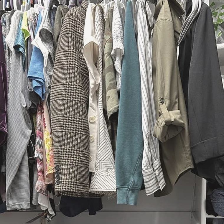 A client wardrobe being edited for colour, cut and proportion